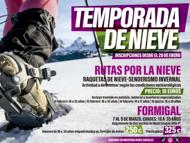 Torrejón – Aún quedan plazas disponibles para algunas de las salidas de la temporada de nieve y las actividades del “Aula de ocio y natural…