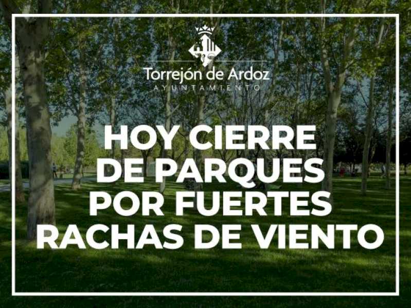 Torrejón – Debido al aviso por fuertes rachas de viento, hoy, sábado, 8 de marzo, se cierran todos los parques de Torrejón de Ardoz